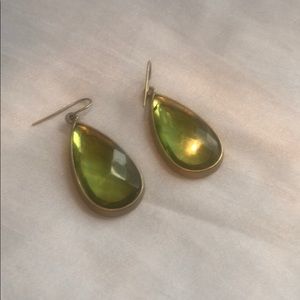 Multi faceted Citron green tear drop earrings.